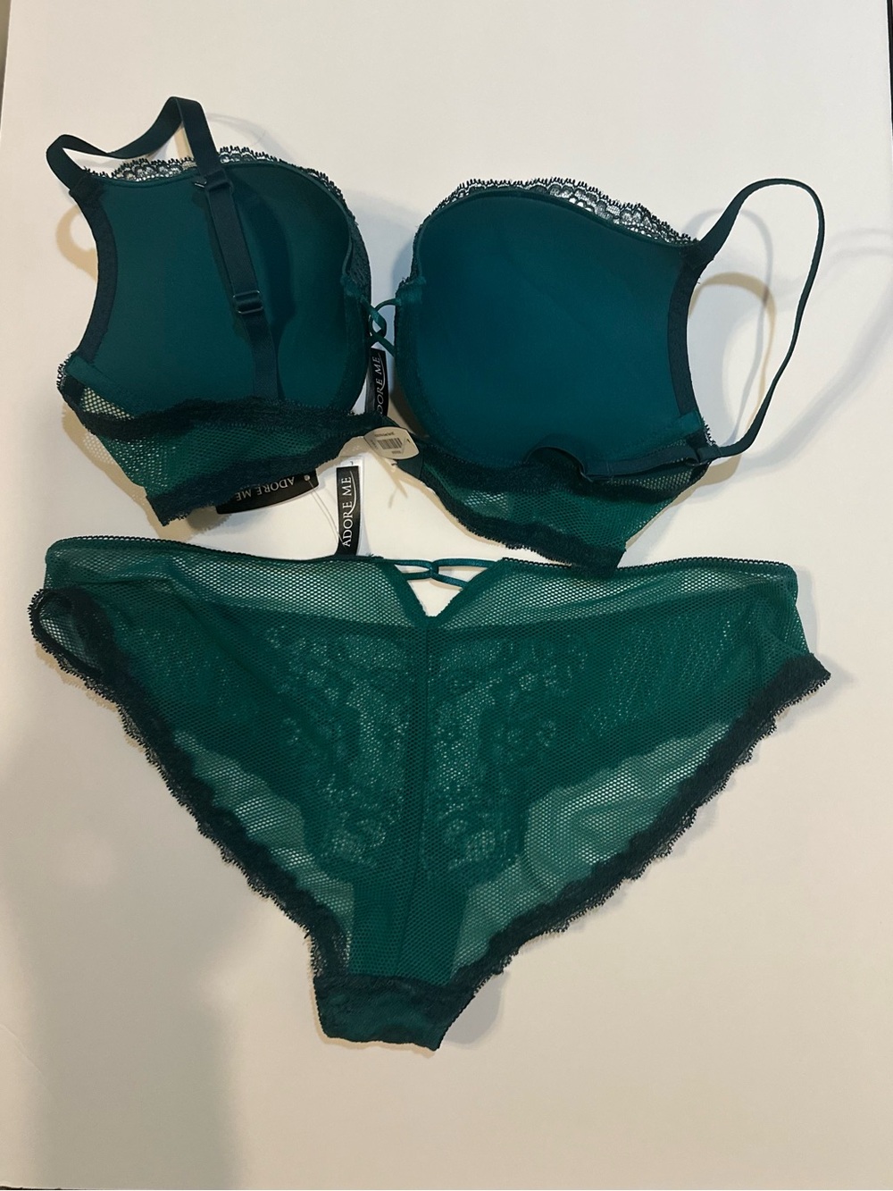 Adore Me Dark Teal Lace Push-Up Bra & Panty Set nwot large lingerie 36C viral - Picture 3 of 10